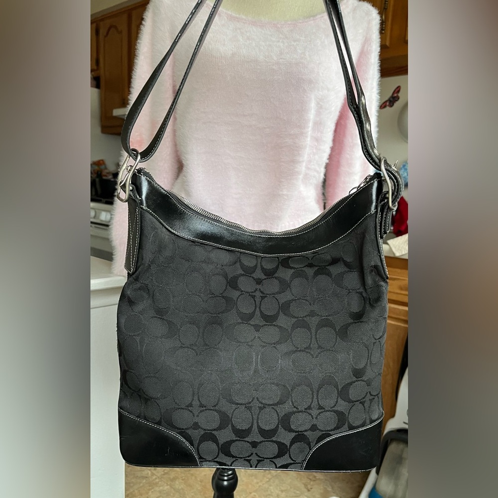 Coach Black Signature Canvas Hobo Bag